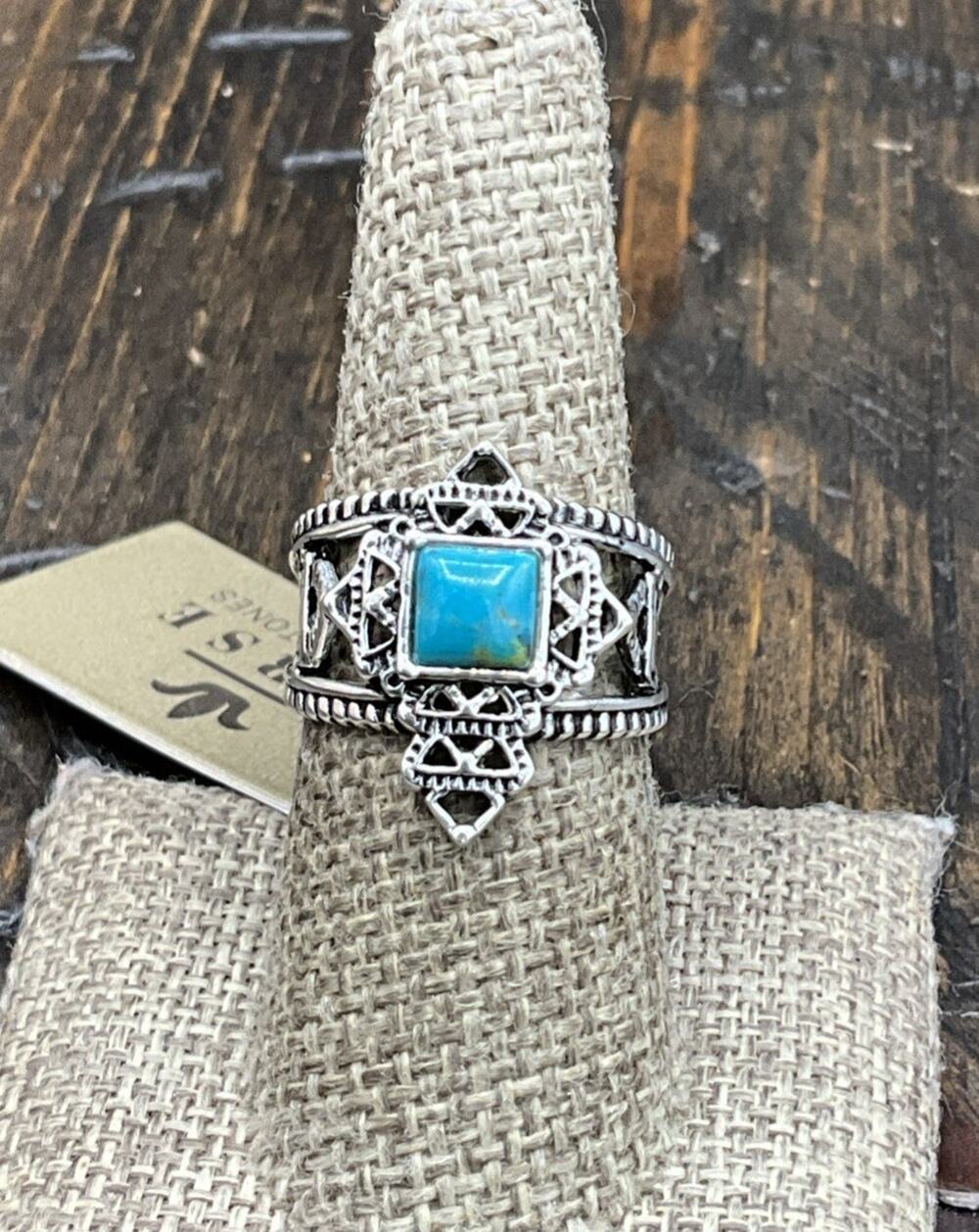 Barse Coptic Cross Ring- Turquoise- Silver- 8-NWT